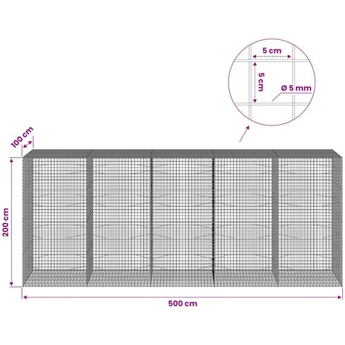  Gabion s 5 mm žicom i mrežom 5x5 cm 500x100x200 cm Slike
