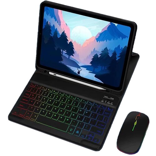 INF Usnjena torbica za iPad z RGB Bluetooth tipkovnico in mi&scaron;ko Black iPad 10,2/10,5 palcev, (21683117) Cene