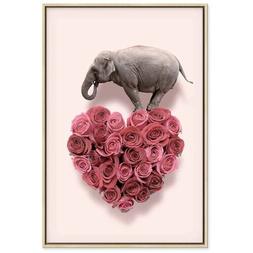  Slika - Elephant Lover (1-part) - Elephant Amid Pink Flowers 60x90 U prirodnom drvenom okviru Slike
