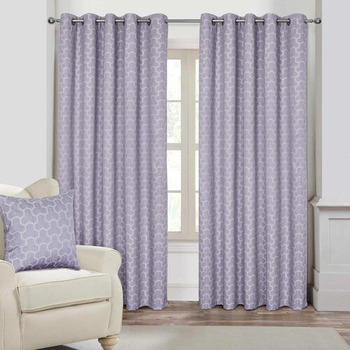 HOMESCAPES Lilac Geometric Jacquard Blackout Eyelet Curtain Par, 228x182 cm, (20749382) Cene