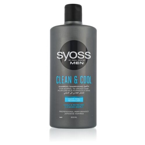 Syoss Men Clean &amp;amp; Cool 500 ml &amp;scaron;ampon mastni lasje normalni lasje za mo&amp;scaron;ke Slike