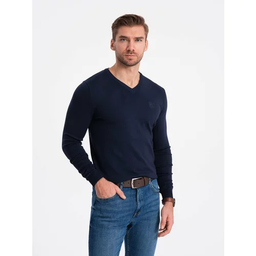 Ombre Elegant men's sweater with a v-neck - navy blue