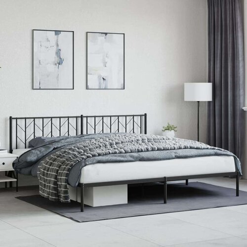 Metalni Kovinski posteljni okvir z vzglavjem črn 200x200 cm Cene