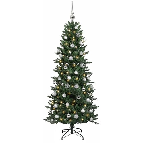  Umjetno božićno drvce s kuglicom 120 cm 150 LED lampica - Zelena 120 cm s LED-ima i srebrnim lopticama Slike