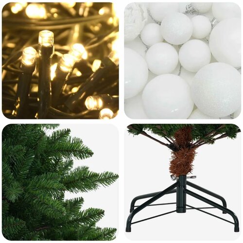  Umjetno božićno drvce s kuglicama 150 cm 150 LED lampica - 150 cm s LED žaruljama i bijelim kuglicama Slike
