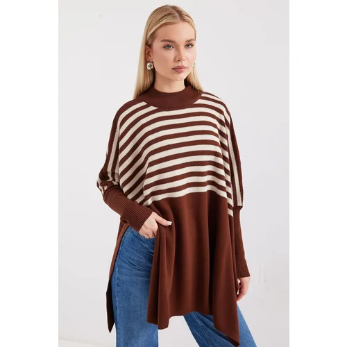 Bigdart 15783 Slit Poncho Sweater - F.KAHVE