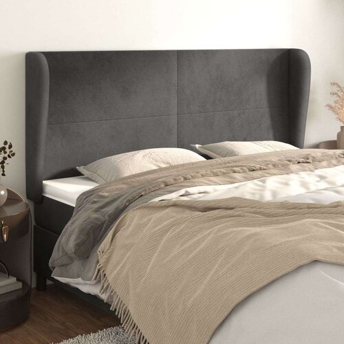  Vzglavje z u&amp;scaron;esi temno sivo 183x23x118/128 cm žamet, (20793917) Slike