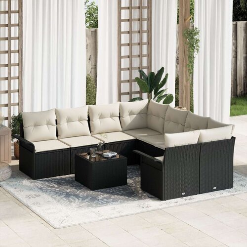 9 Komad Vrtni Sofa Set s Jastučićima Crni Poli Ratan Cijene