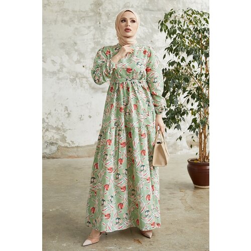 InStyle Felara Floral Pattern Belted Dress - Mint Slike