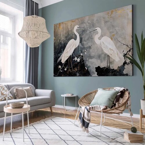  XXL slika - Herons and cherry blossoms - oriental-style illustration depicting birds 150x100 Slike