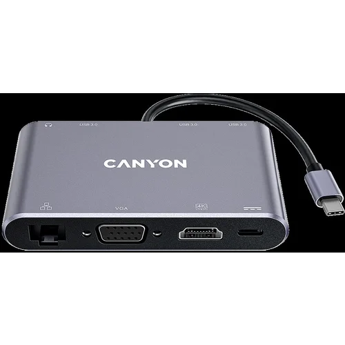 Canyon 8 in 1 USB C hub with 1*HDMI: 4K*30Hz 1*VGA 1*Type-C PD charging port