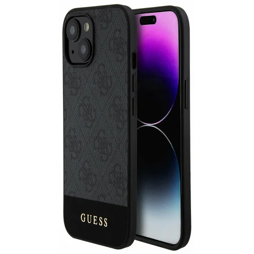 Guess PU 4G Stripe MagSafe Zadní Kryt pro iPhone 15 Black Ovitek za telefon Vijolična