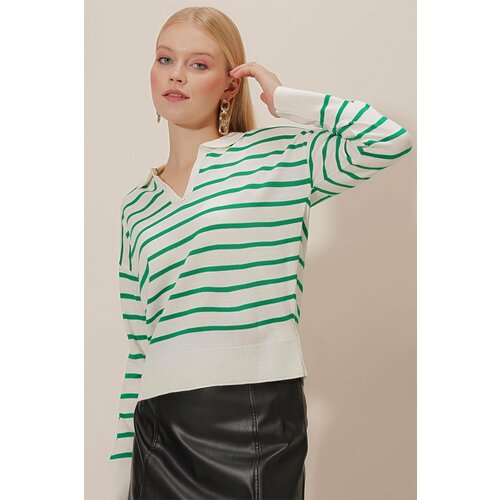 HAKKE Knitwear Shirt Collar Striped Sweater Slike