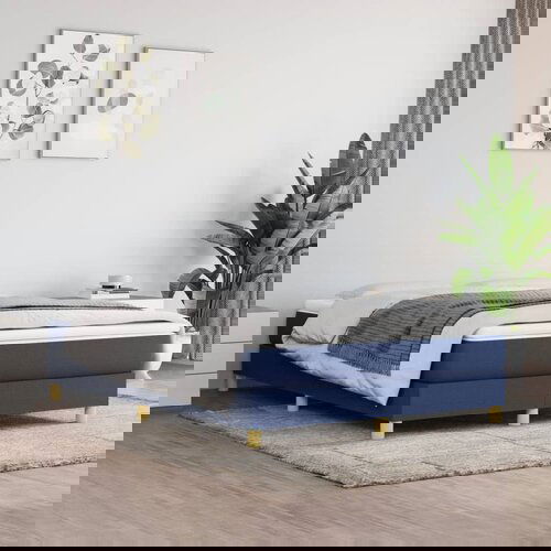 VidaXL Box spring postelja z vzmetnico modra 140x200 cm blago Slike
