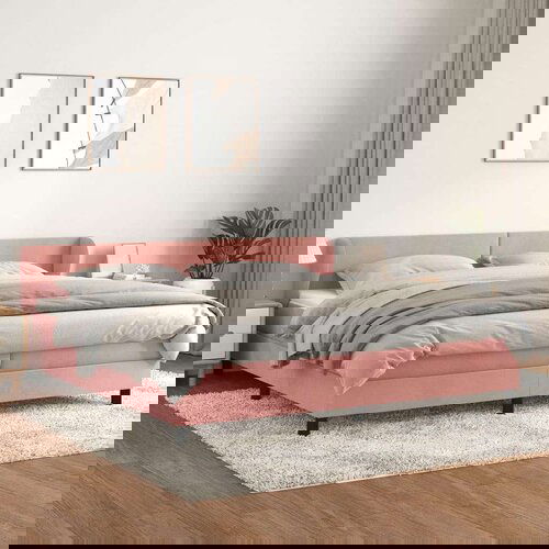  Box spring postelja z vzmetnico roza 200x200 cm žamet, (20791422) Slike