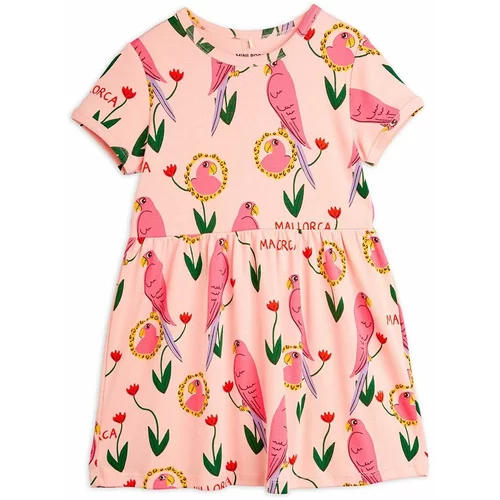 Mini Rodini Dječja pamučna haljina Parrots boja: ružičasta, mini, širi se prema dolje