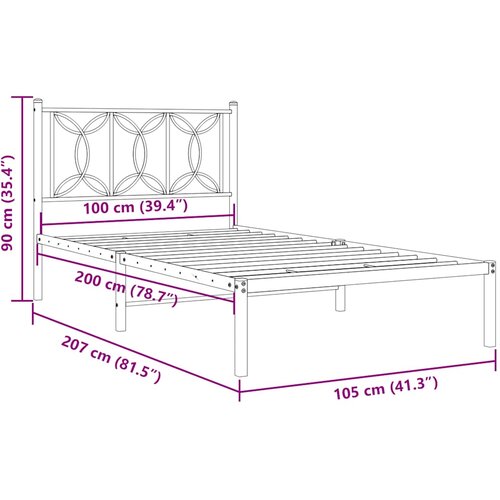  Metalni okvir za krevet s uzglavljem bijeli 100x200 cm Slike