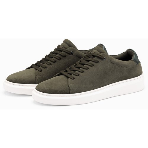 Ombre Men's classic soft suede sneaker shoes - dark olive Cene