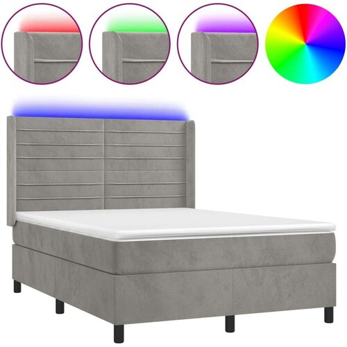  Box spring s madracem LED svjetlosivi 140x200 cm bar&amp;scaron;un Slike
