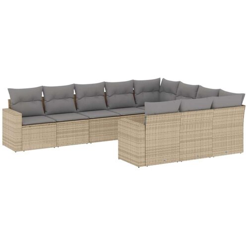 VidaXL 10-dijelni set vrtnih sofa s jastucima bež od poliratana Slike