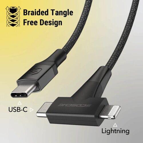 Scosche Strikeline 2-u-1 USB-C&amp;reg;/Lightning&amp;reg; kabel, 1.2m, crni Slike
