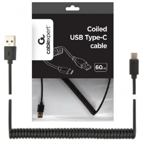  USB2C AMCM 0.6M Gembird Spiralni USB 2.0 AM na USB C kabl, 0.6m, black Cene