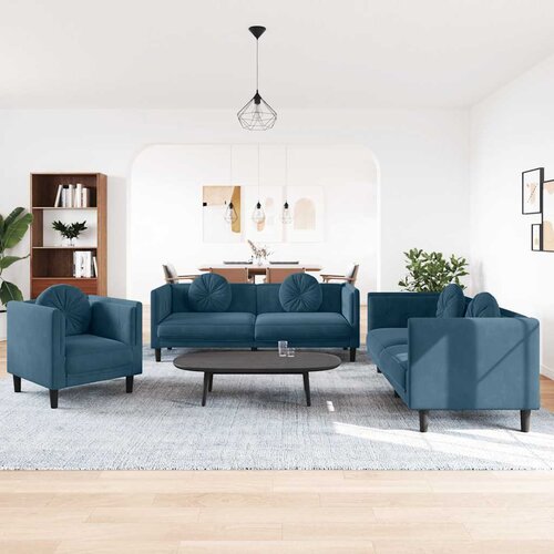  3-dijelni set sofa s jastucima plavi baršunasti Cene