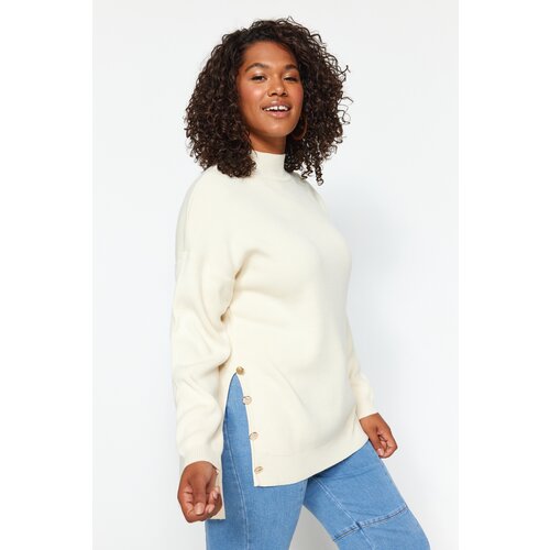 Trendyol Curve Ecru Button Detailed Turtleneck Knitwear Sweater Cene