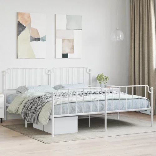 Metalni okvir kreveta uzglavlje i podnožje bijeli 193 x 203 cm