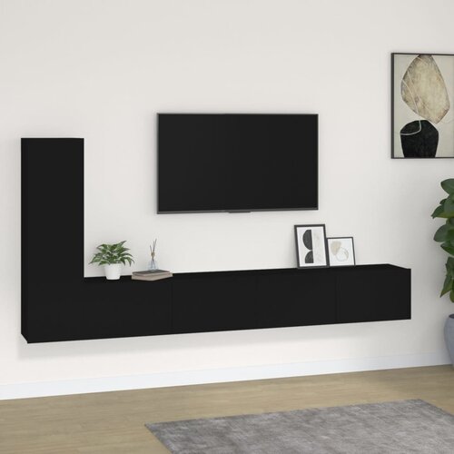 The Living Store Komplet TV omaric 3-delni črn inženirski les - Komplet TV Omaric, (21427969) Cene