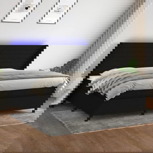  The Living Store Box spring postelja z vzmetnico LED črna 200x200 cm blago - Box Spring Postelja, (21496846) Slike