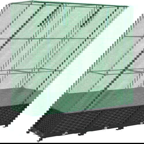 vidaXL Visoka greda s prevleko za rastlinjak videz ratana 120x40x138cm, (21366525) Cene