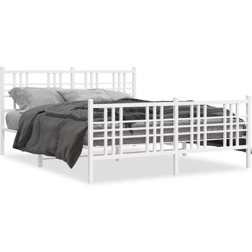 vidaXL Kovinski posteljni okvir z vzglavjem in vznožjem bel 150x200 cm