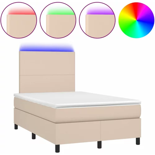 vidaXL Box spring postelja z vzmetnico LED kapučino 120x190 cm, (21111582)