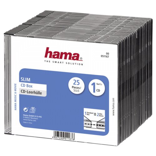 Hama 1x25 Slim CD Jewel Case transparent/black 51167 Slike