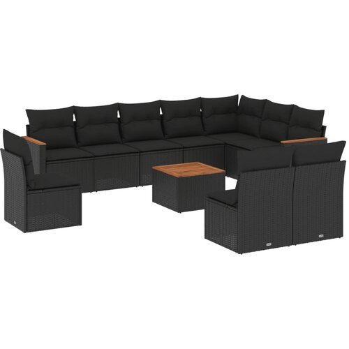  11-dijelni set vrtnih sofa od poliratana s jastucima crni Crna 62 x 62 x 69 cm Slike