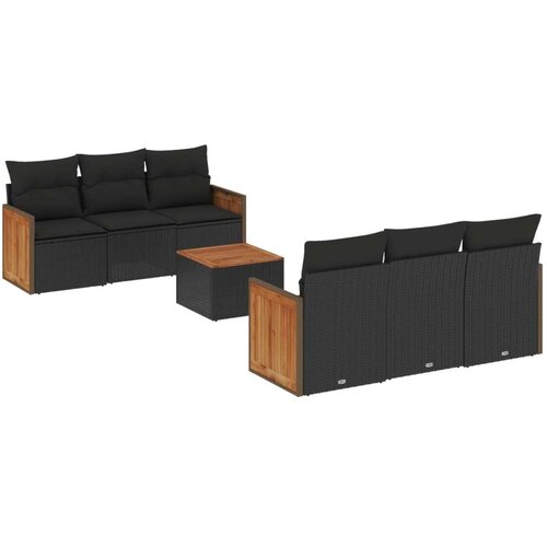  7-dijelni set vrtnih sofa od poliratana s jastucima crni Slike