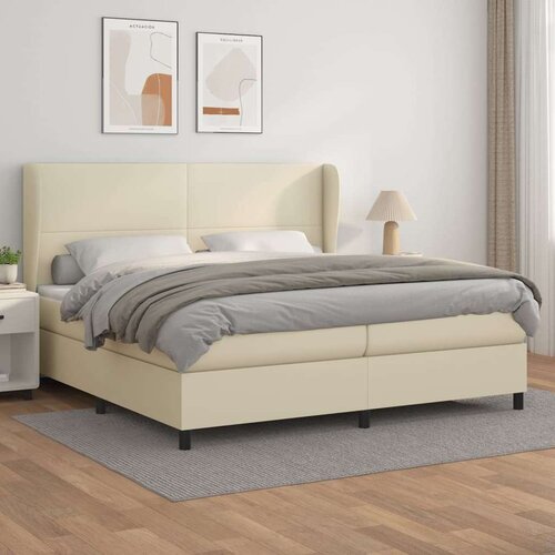  Box spring postelja z vzmetnico krem 200x200 cm umetno usnje, (20851587) Cene