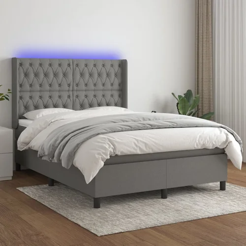 The Living Store Box spring postelja z vzmetnico LED temno siva 140x200 cm blago - Box Spring Postelja, (21518129)