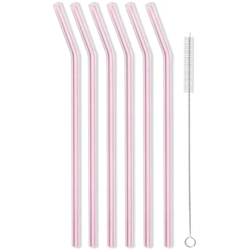 Vialli Design Komplet 6 rožnatih steklenih slamic, dolžina 23 cm