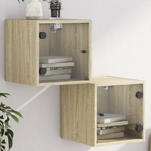  The Living Store Nočna omarica s steklenimi vrati 2 kos sonoma hrast 35x37x35 cm - Nočna Omarica, (21442903) Cene