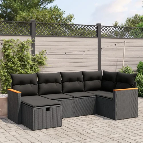 vidaXL 6-dijelni set vrtnih sofa s jastucima crni od poliratana