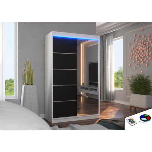 ADRK Drsna omara z ogledalom in LED osvetlitvijo NICEA, 120 cm - BELA-ČRNA Cene