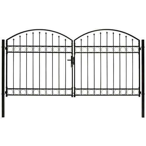 vidaXL Dvojna vrata za ograjo zaobljena jeklo 300x150 cm črna Cene