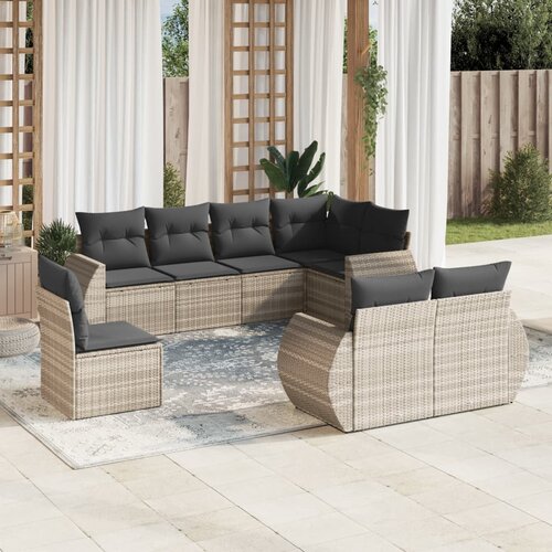 vidaXL 8-dijelni set vrtnih sofa od poliratana s jastucima svjetlosivi Cijene