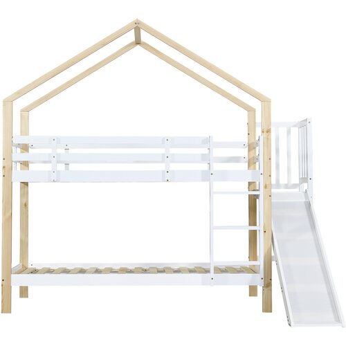 Lumor Dvoposteljna postelja z lestvijo in drsno plo&amp;scaron;čadjo - okvir iz masivnega lesa - 90x200 cm - bela, (22068485) Slike