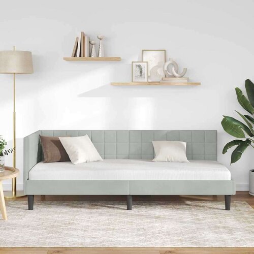 VidaXL kutni okvir kreveta s uzglavljem svjetlosiva 80 x 200 cm bar&amp;scaron;un Slike