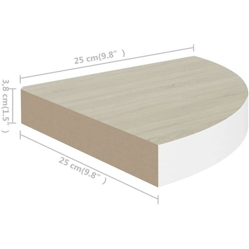 VidaXL Kotne stenske police 2 kosa hrast in bele 25x25x3,8 cm MDF Slike