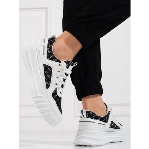 SHELOVET white women's sports shoes with black inserts Slike