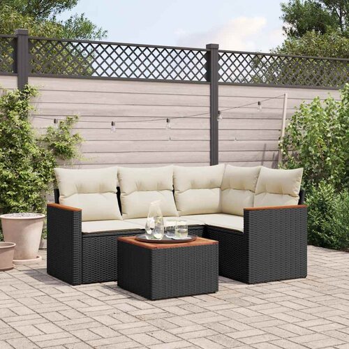  5-dijelna vrtna garnitura od poliratana s jastucima crna Slike